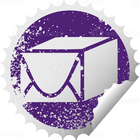 Distressed Circular Peeling Sticker Symbol Of A Paper Parcel Png