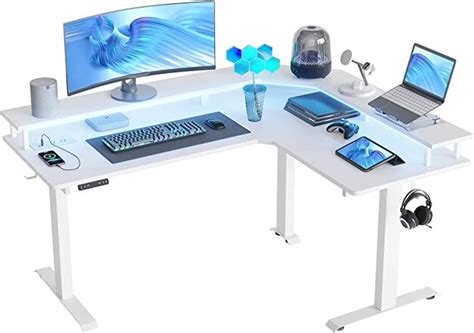 FEZIBO 63 Triple Motor L Shaped Standing Desk With LED Strip Power