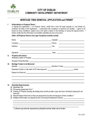 Fillable Online Heritage Tree Removal Application And Permit Fax Email