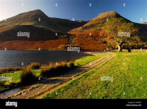 High Stile and High Crag from Buttermere in The Lake District National Park, Cumbria, England ...