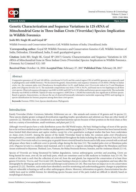 (PDF) Genetic Characterization and Sequence Variations in 12S rRNA of Mitochondrial Gene in ...