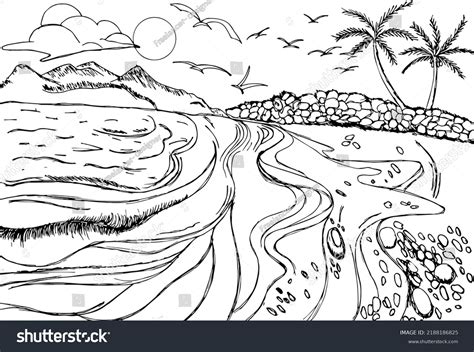 Sea Beach Landscape Pencil Sketch Illustration Stock Illustration ...