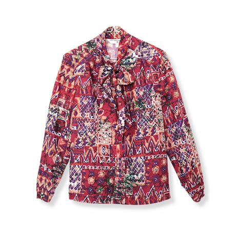 Vintage Multicolored Abstract Tie Neck Pussy Bow Blouse Size Paper