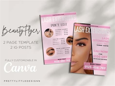 Eyelash Extensions Leaflet Template Lash Service Brochure Editable