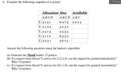 Solved Consider The Following Snapshot Of A System Chegg