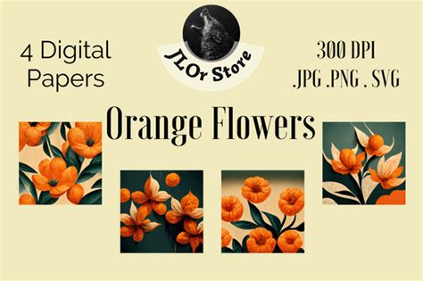 2 Orange Flowers Digital Paper Designs Graphics