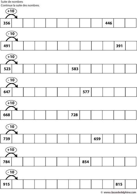 Encore Des Exercices Sur Les Suites De Nombres De 10 En 10 Suite De