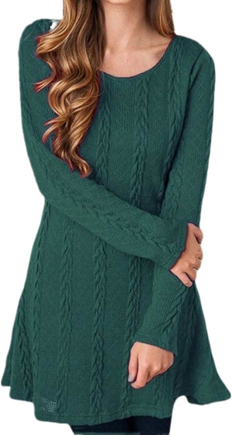 Casual Rundhals Damen Strickkleid Herbst Winter Langarm Jacquard Damen