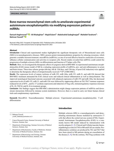 Bone Marrow Mesenchymal Stem Cells To Ameliorate Experimental