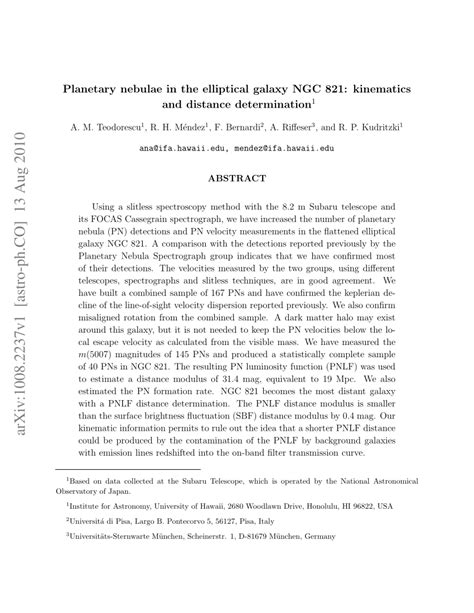 PDF Planetary Nebulae In The Elliptical Galaxy NGC 821 Kinematics