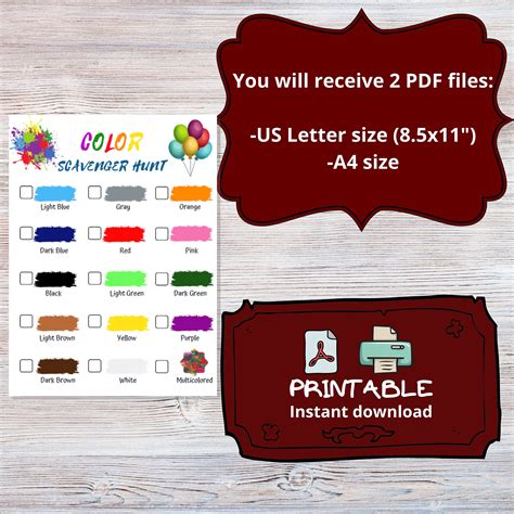 Color Scavenger Hunt - Printable - Colorful Scavenger Hunt - Outdoors