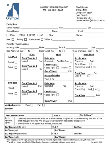 Fillable Online Backflow Preventer Inspection And Field Test Report Fax Email Print Pdffiller