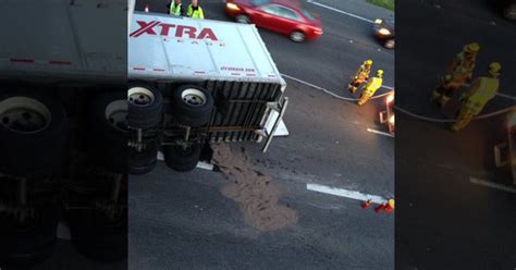 Overturned Tractor Trailer Slows Traffic On I 65