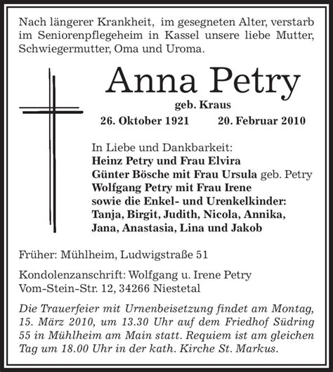 Traueranzeigen Von Anna Petry Trauer Op Online De