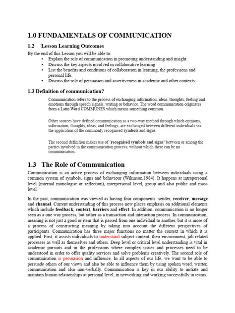 Lesson 1 Fundamentals Of Communication Pdf Communication