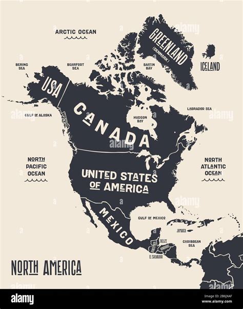 Mapa De América Del Norte Mapa Póster De Norteamérica Mapa Impreso En