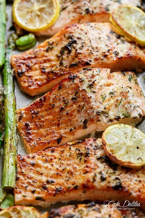 One Pan Lemon Garlic Baked Salmon Asparagus Cafedelites