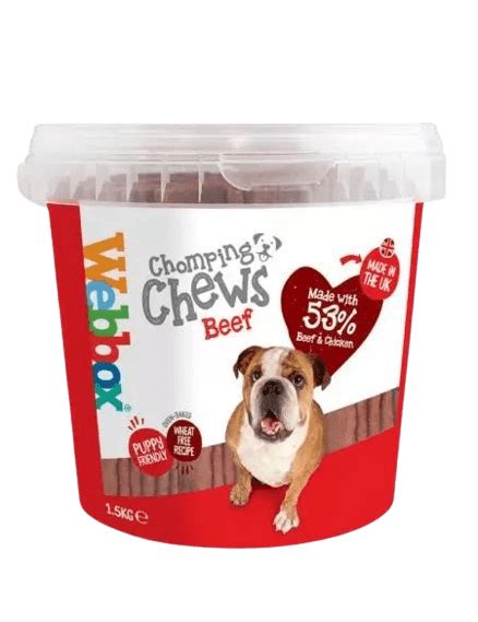 webbox chomping chews beef tub dog treats webbox