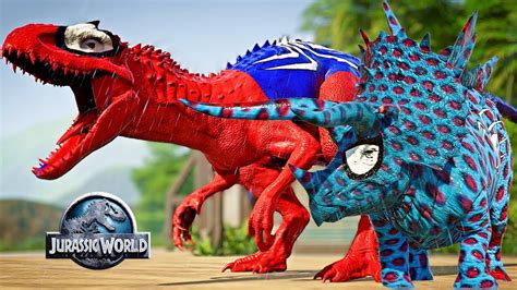 Superman Tyrannosaurus Rex Vs Spiderman Indominus Rex Dinosaur Fighting