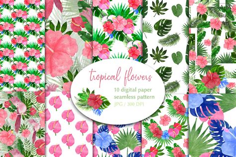 Watercolor Tropical Digital Papers Seamless Pattern By Anaguziiart