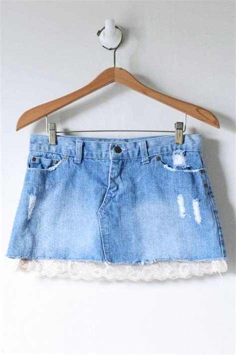 Vintage Y2k Lace Edged Denim Micro Mini Skirt Urban Outfitters