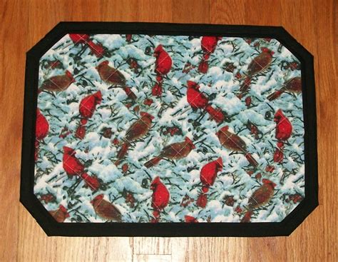 Cardinals Quilted Flannel Rectangle Insulated Placemat Birds Etsy