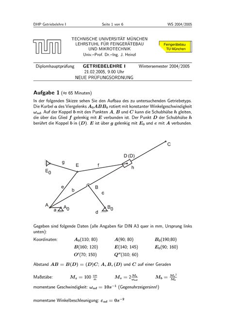 Angabe Ws 04 05 Bewegungstechnik Ws 1415 DHP Getriebelehre I Seite