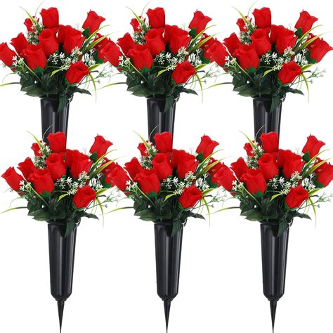 Amazon Tigeen 6 Sets Christmas Artificial Cemetery Flowers With