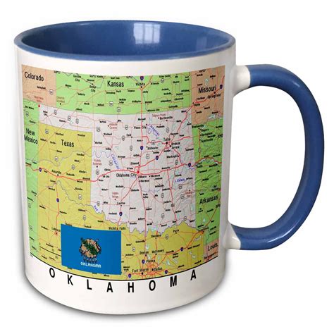 Image of Oklahoma Topographic Map With Flag 15oz Two-Tone Blue Mug mug ...