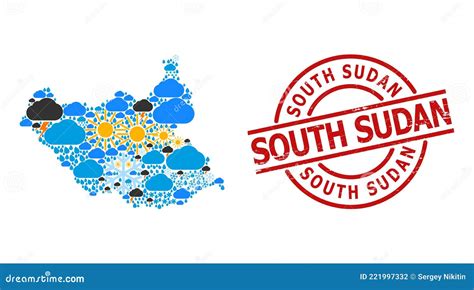 Climate Pattern Map of South Sudan and Distress Stamp Stock Vector ...