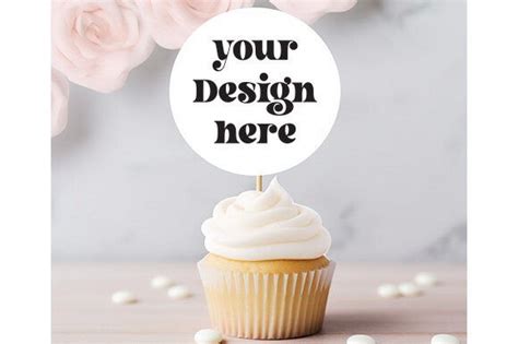 Cupcake Party Toppers Mockup Label Designs Graphics