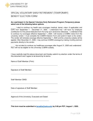 Fillable Online Special Voluntary Early Retirement Election Form