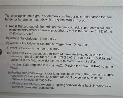 Solved The chalcogens are a group of elements on the | Chegg.com