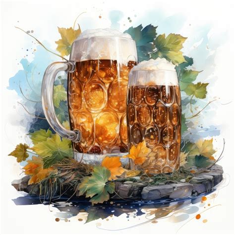 Premium Photo Watercolor Beer Clipart Generative Ai