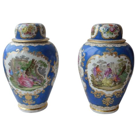 Large Continental Meissen Style Augustus Rex Porcelain Vases A Pair