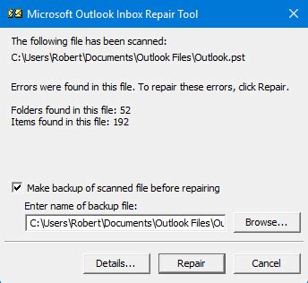 Using The Inbox Repair Tool Scanpst Exe Howto Outlook