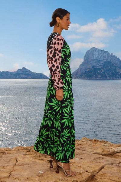 Jagger Maxi Wrap Dress In Tropic Green On Black Mix Dancing Leopard