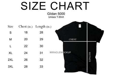 Size Chart Gildan 5000 Mock Up Shirt White Background Gildan Etsy