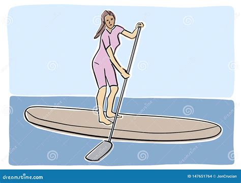 Stand Up Paddle Surfing Boarding Vector Flat Illustration Stock