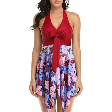 Maillot de Bain Robe Tankini Amincissant Cache Ventre Push Up Bikini à