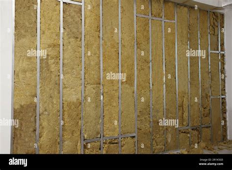 Wall With Metal Studs And Insulation Material Indoors Stock Photo Alamy