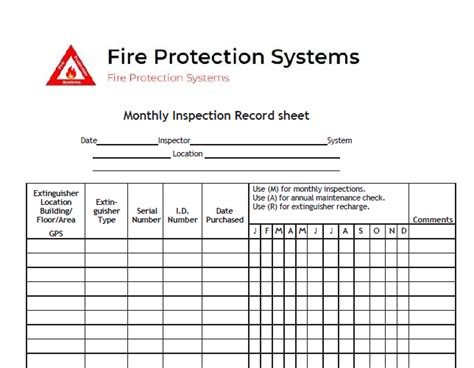 Fire Extinguisher Monthly Inspection Record Form Fire Protection Systems