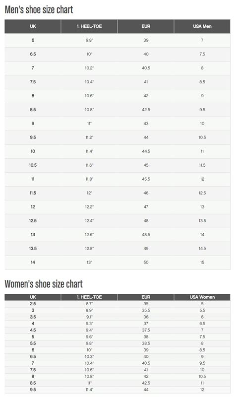 Reebok Size Guide