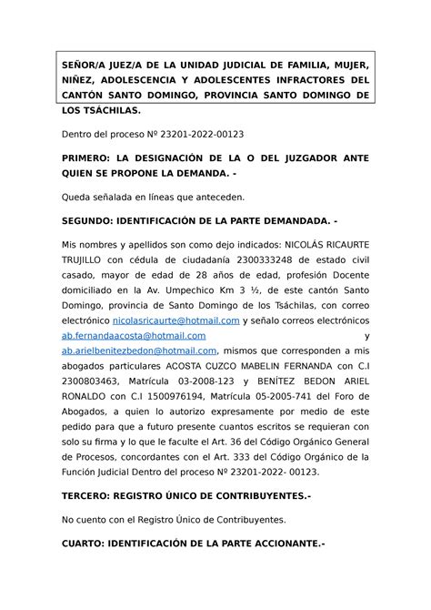 Contestación Definitiva Demanda De Divorcio Por 9na Causal SeÑor A