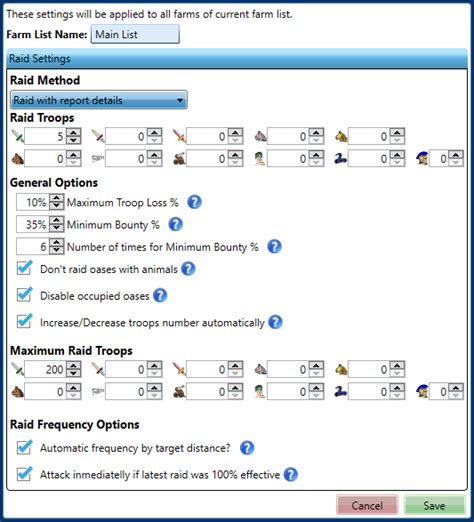 Bot Farming Raid strategy - Define your raid settings - TCommander Bot