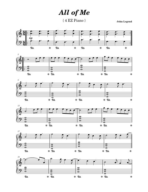 All Of Me John Legend For Easy Piano Sheet Music For Piano Solo