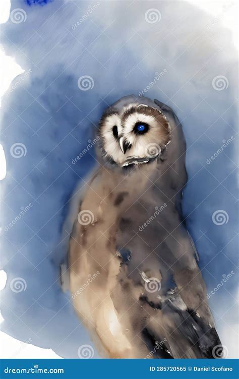 A Painting Of An Owl With Blue Eyes Generative Ai Stock Illustration