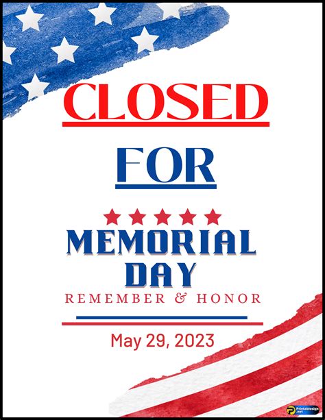 Closed For Memorial Day Sign Image