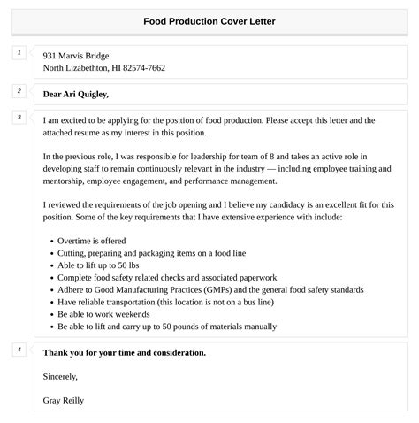 Food Production Cover Letter Velvet Jobs