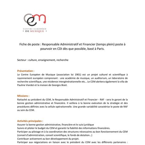 Responsable Administratif Et Financier